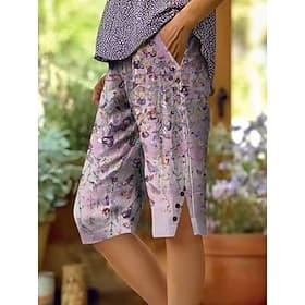 Femmes Short décontracté Vacances ancien Longueur Genou Taille Moyenne Graphique Géométrique Imprimé Confort Non Elastique Quotidien Extérieur Vacances Bleu Vi