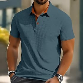 Homme Polo en seersucker Ice Silk Texturé Occasionnel Vacances Col Rabattu Manche Courte Mode Basique Bloc de Couleur Poids Léger Boutons Printemps Été Noir B