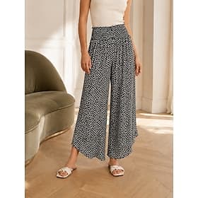 Women's Wide Leg Chinos Active Fashion Full Length High Waist Polka Dot Pocket Elastic Waistband Print Comfy Soft Comfortable Inelastic Outdoor Street Black Gr