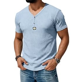 Homme T-shirt T-shirt en tricot côtelé Manches courtes Col en V Henley Été Printemps Toutes saisons Uni Bande de Fosse Mode Designer Basique Boutons Pur Occasi
