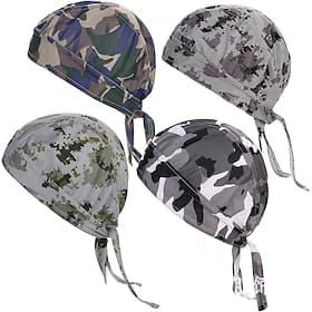 4 Pack Elastic Cycling Sports Cap Camouflage Cooling Headscarf Cap, Quick-Dry Outdoor Pirate Bandana for Men Women, Fitness, Running, Gym, All-Season Head Wra