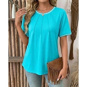 Women's Summer Tops Vintage Casual Short Sleeve Crew Neck Round Neck Long Tops Casual Black White Pink Sky Blue Mint Green Summer Spring