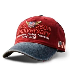 Casquette de baseball commémorative du 250e anniversaire des États-Unis (1776-2026), brodée avec les mots «indépendance, liberté, démocratie», style vintage