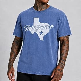 T-shirt homme Talafreako Texas 100 % coton délavé à l'acide, manches courtes, col rond, imprimé à chaud, mode quotidienne, vêtements printemps-été