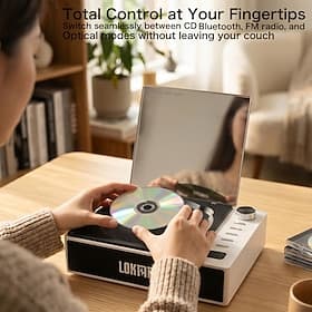 LOKMAT LOKTAR Bluetooth CD Player for Home with Built-in Speakers, FM Radio, Optical Input, Desktop CD Music System Supports CD/Bluetooth/FM/Optical Modes, CD