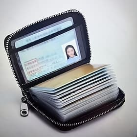 Portefeuille de voyage pour homme avec protection RFID, porte-cartes fin à fermeture éclair pour cartes de crédit, espèces, carte d'identité et cartes de visit