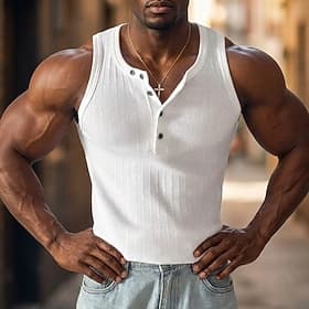 Homme Débardeur Sous-Vêtements T-shirt sans manches Chemise de batteur de femme Sans manches Col ras du cou Henley Été Bloc de Couleur Bande de Fosse Mode Desi
