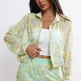 Femmes Camouflage Veste de course Veste d'extérieur Veste à capuche Été Printemps Automne Cordon de serrage Poches Fermeture éclair manche longue Protection so