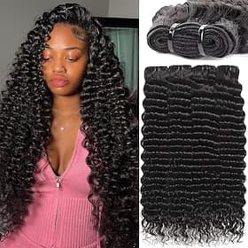 4 Paquets Tissage de cheveux Cheveux Brésiliens Bouclé Ondulation profonde Extensions de cheveux humains Cheveux Naturel humain Extensions de cheveux humains 8