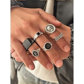 Ensemble de bagues vintage pour homme en alliage, chevalières gothiques à tête de mort, collection de bijoux punk et motard, bagues rétro en pierre noire pour