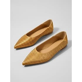 Ballerines plates en satin doré pour femmes - ballerines à bout pointu ornées de strass, idéales pour le bureau au quotidien escarpins décontractés