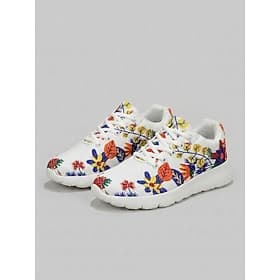 Baskets blanches à lacets pour femmes, imprimées de fleurs – chaussures de marche décontractées, légères et respirantes, avec tige en mesh et motif botanique c