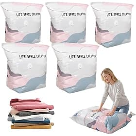 Lot de 5 sacs de rangement cubiques sous vide, sacs 3D gain de place pour couettes et couvertures, grands sacs de fermeture sous vide pour le rangement des vêt
