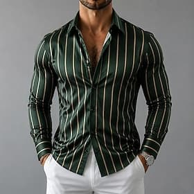 Homme Chemise Chemise en satin Chemise habillée Chemise Boutonnée Chemise de Bal Bandes verticales Mariage Formel Noir Bleu Vert manche longue Col Rabattu Tout