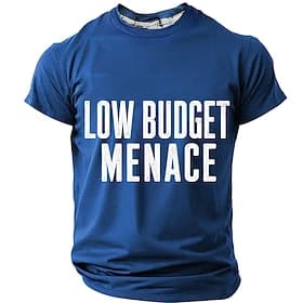 T-shirt streetwear bleu décontracté pour homme, style «petit budget», avec un graphisme humoristique et sarcastique. Tailles: S, M, L, XL, XXL, XXXL.