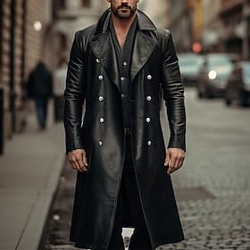 Herren Kunstlederjacke übergangsjacke Ausgehen Frühling Herbst Kunstleder Windjacke Oberbekleidung Bekleidung Einfarbig Revers Doppelreihig