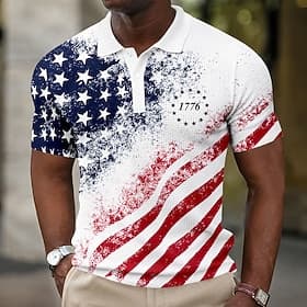 4th of July 2026 250th Men's American Flag Waffle Polo Shirts Short Sleeve Polo Shirts Collared Shirts Casual Athleisure Daily Wear Festival Outfit 3D Print Bu