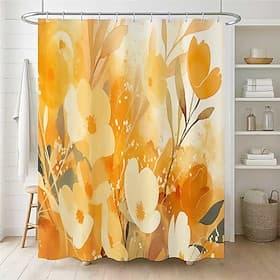 Rideau de douche imprimé de magnifiques motifs végétaux et floraux, décoration de salle de bain en tissu de style artistique avec 12 crochets en plastique, lav