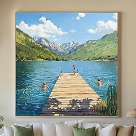 Peinture à l'huile Peint à la main Carré Abstrait Moderne Rideau (sans cadre)