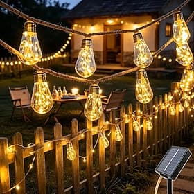 Guirlande lumineuse solaire de 11,6 m avec 25 LED, idéale pour le camping, la plage, les mariages, les cours, les jardins, les allées, les terrasses et la déco