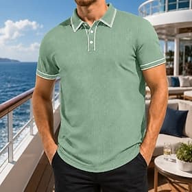 Homme Polo en seersucker Ice Silk Texturé Occasionnel Vacances Col Rabattu Manche Courte Mode Basique Bloc de Couleur Poids Léger Boutons Printemps Été Bleu N
