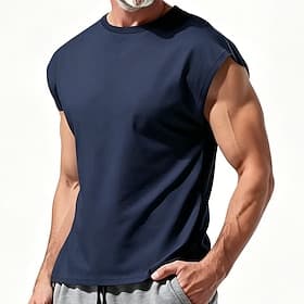 Homme Débardeur Sans manches Col ras du cou Été Couleur Unie Sports Tremper Séchage Rapide Pur Occasionnel Tenues de Sport bleu marine Vert Kaki T-shirt haut d