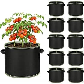 10-Pack 5 Gallon Grow Bags, Heavy Duty Thickened Nonwoven Fabric Plant Grow Bags with Reinforced Handles, Breathable Felt Planting Pots for Vegetables, Flowers
