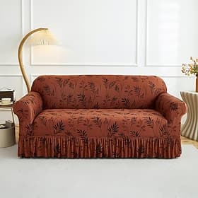 Skirt Hem Style Printed Sofa Cover Stretch Couch Covers Sofa Slipcovers for 2 Cushion Couch and Loveseat with One Free Pillow Case