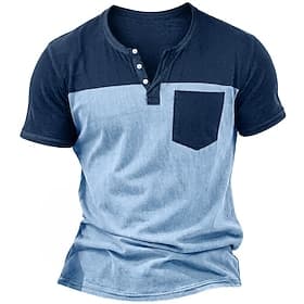 Homme Chemise Henley Chemise 100% coton délavée à l'acide Manche Courte Henley Été Printemps Toutes saisons Bloc de Couleur Patchwork Rétro Vintage Occasionnel