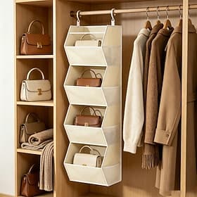 Organisateur de penderie suspendu à 4 niveaux (1 pièce), étagères à vêtements avec paniers de rangement pliables, système de rangement gain de place pour chamb