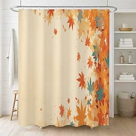 Rideau de douche imprimé de magnifiques feuilles de plantes, décoration de salle de bain en tissu au style artistique avec 12 crochets en plastique, lavable en
