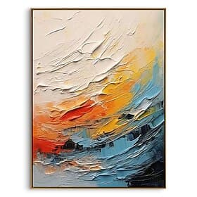 Peinture à l'huile abstraite de vagues, réalisée à la main, avec un empâtement coloré, art mural texturé de style côtier, décoration murale de paysage marin po