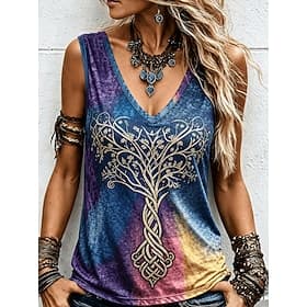 Femmes Débardeur Imprimé Graphique Géométrie Élégant Sans manches Col en V Hauts Réguliers Occasionnel Sortir Vêtements de vacances Bleu Violet Été Printemps