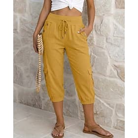 Femmes Pantalons Cargo ancien Sport Shorts Cargo Capris Taille moyenne Uni Confort Confortable Non Elastique Occasionnel Quotidien Vacances Bleu Rouge bordeaux