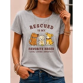 Women's T Shirt Print Graphic Cat Dog Vintage Stylish Classic Short Sleeve Crew Neck Round Neck Regular Tops Casual Daily Weekend White Sky Blue Gray Summer Sp
