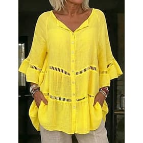 Femmes Chemise Chemise Bohème Chemise en Dentelle Garniture en dentelle Élégant Bohème Vacances Col en V Hauts Longs Occasionnel Quotidien Fête Jaune Été Print