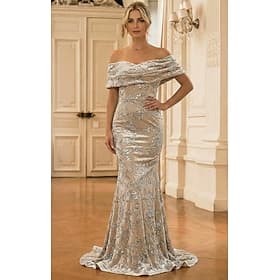 Sirène Trompette Traîne Balayage Robe de Soirée Élégant Embelli Sans manches Épaules Dénudées Mariage Formel Velours Tissu Extensible avec Plis Paillettes