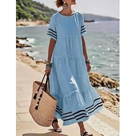 Femmes Robe maxi Robe d'Été Robe trapèze Robe ajustée et évasée Vacances Fête Occasionnel Extérieur Plage Soirée Coupe Ample Graphique Géométrique Manche Court