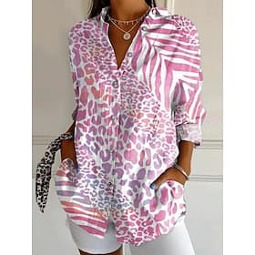 Femmes Chemise Chemisier Patchwork Boutons Graphique Géométrique Élégant Classique Moderne manche longue Col de chemise Hauts Longs Occasionnel Quotidien Fête