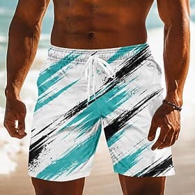 Men's Geometric Pattern Contrast Color Abstract Art Swim Trunks Bathing Suits Swim Shorts Board Shorts Mid Waist Casual Daily Outdoor Side Pockets Mesh Lining