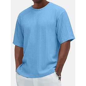 Homme T-shirt T-shirt en tricot côtelé Manches courtes Col ras du cou Été Uni Texturé Bande de Fosse Mode Designer Basique Jacquard Pur Occasionnel Vacances Ru
