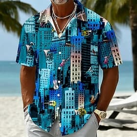 Homme Musique Guitare Instrument de musique Chemise Chemise d'été Chemise Boutonnée Manche Courte Vintage Rétro Extérieur Vacances à la Plage Été Printemps Col