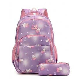 Ensemble de sac à dos scolaire pour enfants, 2 pièces, motif lapin mignon, grand sac en polyester à plusieurs compartiments avec trousse, dos respirant, plusie