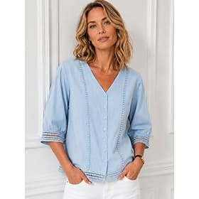 Femmes Chemisier Dentelle Boutons Uni Élégant Occasionnel Manche Courte Manche 3/4 Col en V Hauts Réguliers Occasionnel Quotidien Bleu Été Printemps