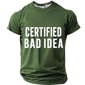 T-shirt homme «mauvaise idée certifiée», t-shirt graphique humoristique et sarcastique, cadeau pour papa, mari ou ami