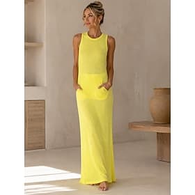 Femmes Robe maxi Robe Décontractée Mature Quotidien Coupe régulière Uni Sans manches Col ras du cou Argent rose rouge Jaune Rose Claire Grise Printemps