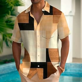 Homme Patchwork Géométrie Blocage de couleurs Chemise Chemise d'été Manche Courte Occasionnel Quotidien Extérieur Vacances à la Plage Été Printemps Col Rabattu