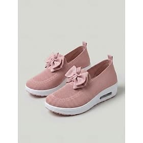 Women's Pink Bowknot Knit Sneakers – Lightweight Breathable Slip-On Walking Shoes with Air Cushion Comfort for Travel, Long-Lasting Comfort Everyday Wear