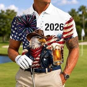 4th of July 2026 250th Men's Flag Sports Polo Shirts Short Sleeve Polo Shirts Lapel Casual Athleisure Festival Outfit 3D Print Buttons Breathable Mesh Spring