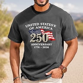 4 juillet 2026, 250e anniversaire Homme Drapeau Américain Chemise délavée à l'acide T-shirt épais Manche Courte T-shirt DTG Col ras du cou Chemise Patriotique